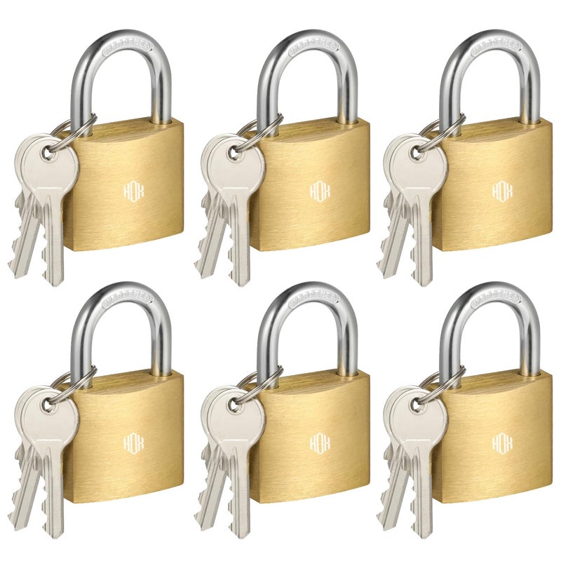 HOX 6Pack Keyed Padlock Waterproof and Rustproof Solid Brass Lock with 114 Wide Body Padlock with Keys for Storage Unit Sheds Garages and Fence - Image 2