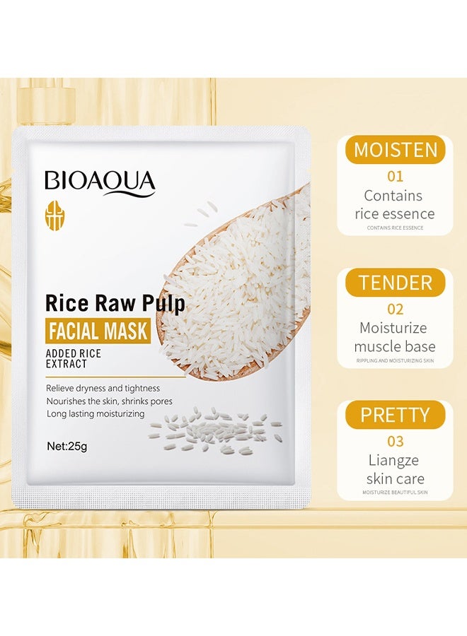 BIOAQUA 10Pcs Rice Raw Pulp Facial Mask, Korean Face Sheet Mask Skincare, Rice Mask, Deep Moisturize, Anti Aging, Wrinkle Hydrating, Firming Anti Aging Face Sheet Masks, Brightening Facial Mask For All Skin Types - Image 3