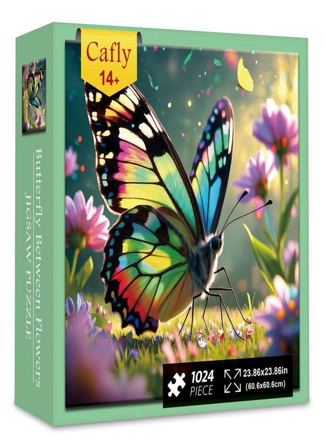 Cafly Jigsaw Puzzles for Adults 1024 Pieces - Challenging Fun Puzzles Stunning Art Wall Decor, Gift for Adult Puzzle Lovers, Family Game, Butterfly Between Flowers - Image 1