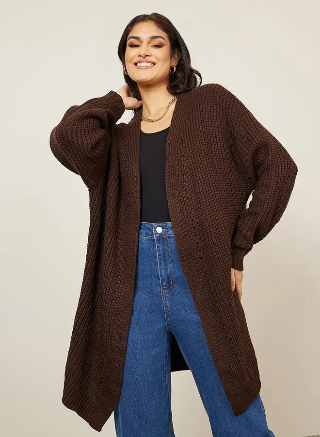 Styli Oversized Longline Chunky Knit Open Front Cardigan