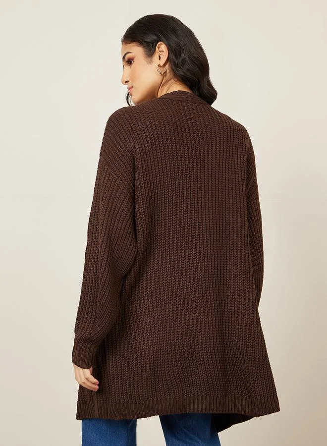 Styli Oversized Longline Chunky Knit Open Front Cardigan