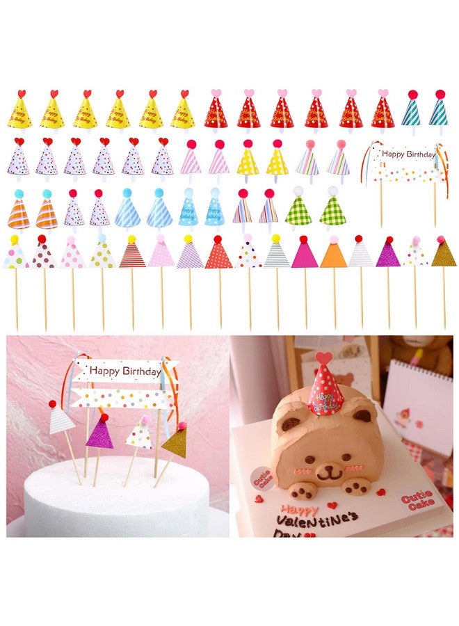 CBLUO 55 Pcs Mini Happy Birthday Cupcake Toppers - Striped & Polka Dot First Birthday Hats & Cake Decorations for Baby Shower Celebration Party Supplies - Image 1