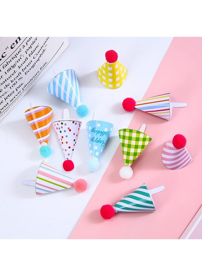 CBLUO 55 Pcs Mini Happy Birthday Cupcake Toppers - Striped & Polka Dot First Birthday Hats & Cake Decorations for Baby Shower Celebration Party Supplies - Image 5