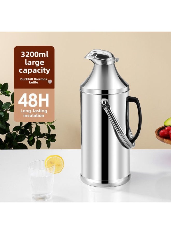Generic - Stainless Steel Thermos Bottle Household Pot Thermos Bottle Thermos Bottle Glass Liner Large Capacity Water Bottle-Color:Thermos Bottle 3.2 Liters (8 Pounds Duck Cap) Original Color-Capacity:Flagship Model - Image 1
