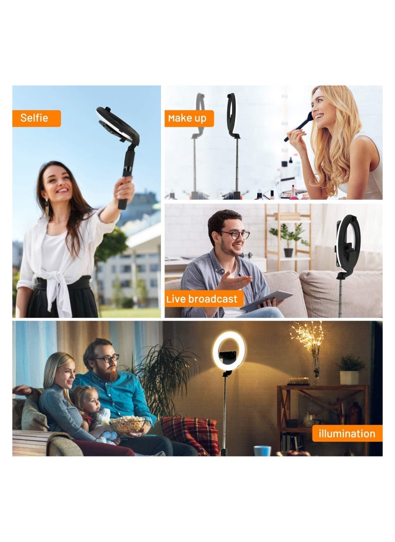 ELTRAZONE - Selfie Stick with Ring Light, 2023 Model, 3 Color Modes, 9 Levels of Dimming, High Brightness, Tripod, Selfie Light, 360° x 220° Rotation, 5 Levels of Stretching, Auxiliary Light, Bluetooth Remo - Image 1