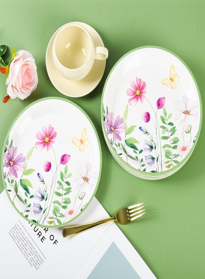 Elyxio 48Pcs Spring Floral Paper Plates 7" Flower Disposable Party Plate Wildflower Butterfly Dinner Dessert Paper Plates for Bridal Shower Picnic Birthday Party Supplies (7inch) - Image 3