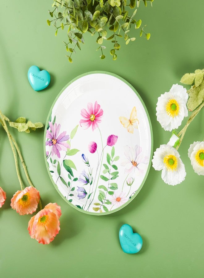 Elyxio 48Pcs Spring Floral Paper Plates 7" Flower Disposable Party Plate Wildflower Butterfly Dinner Dessert Paper Plates for Bridal Shower Picnic Birthday Party Supplies (7inch) - Image 4