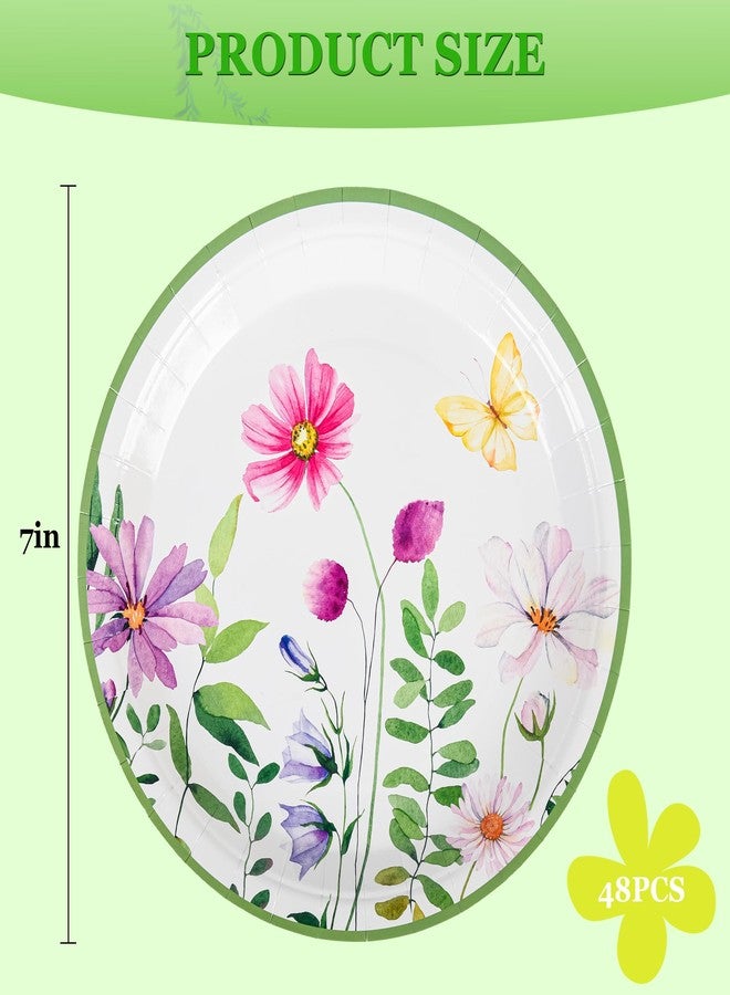 Elyxio 48Pcs Spring Floral Paper Plates 7" Flower Disposable Party Plate Wildflower Butterfly Dinner Dessert Paper Plates for Bridal Shower Picnic Birthday Party Supplies (7inch) - Image 2