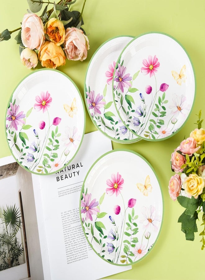 Elyxio 48Pcs Spring Floral Paper Plates 7" Flower Disposable Party Plate Wildflower Butterfly Dinner Dessert Paper Plates for Bridal Shower Picnic Birthday Party Supplies (7inch) - Image 5