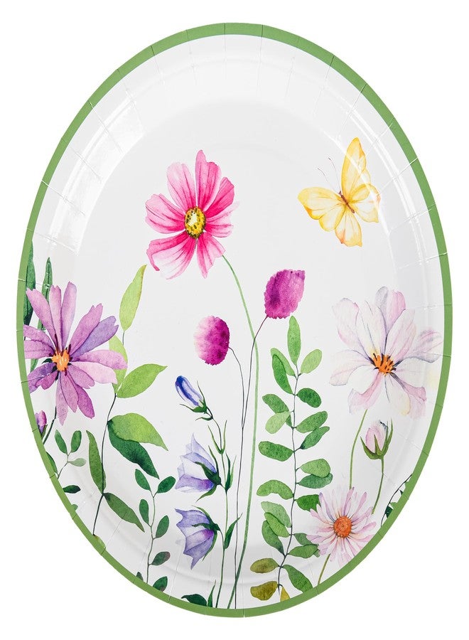 Elyxio 48Pcs Spring Floral Paper Plates 7" Flower Disposable Party Plate Wildflower Butterfly Dinner Dessert Paper Plates for Bridal Shower Picnic Birthday Party Supplies (7inch) - Image 1