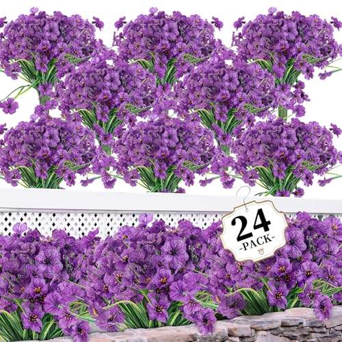 ColoPlay 24 Purple Bundles Artificial Flowers for Outdoors/Indoors Fake Flowers Plants for Indoor Outside Garden Porch Window Box Home Wedding Farmhouse - Image 1