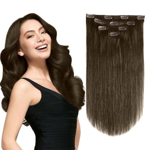 GEELOOK Clip in Hair Extensions Real Human Hair 18 Inch Darkest Brown #2 Color Double Weft 100% Remy Human Hair Thick Long Soft Silky Straight 4pcs 10clips for Women 70grams - Image 1