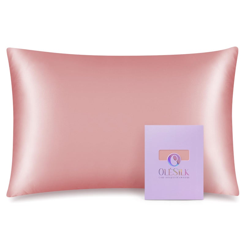 OLESILK 100 Mulberry Silk Toddler Pillowcase for Hair and Skin Both Sides 19 Momme Pure Natural Silk Travel Pillow Cases with Hidden Zipper 13x 18 Coral Pink