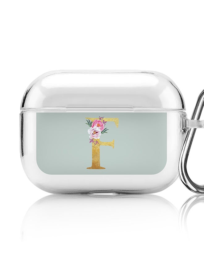 Stylizedd Classic Clear printed Case for Apple Airpods Pro Soft TPU Gel Thin Transparent Flexible Cover - Custom Monogram Initial Letter Floral Pattern Alphabet - F ( Light Green ) - Image 1