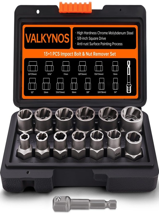 Valkynos Bolt Extractor Kit 13 Pcs, Stripped Bolt Extractor Set, Impact Bolt Nut Removal Tool, Easy Out Remove Rusted, Frozen, Damaged, Rounded-Off Bolt Nut Screw, with Hex Drive, Cr-Mo Steel - Image 1