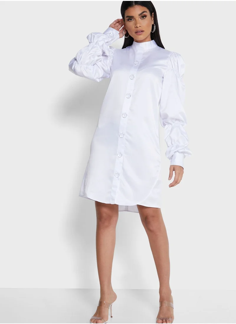 Own The Looks Ruched Sleeve Shirt Dress