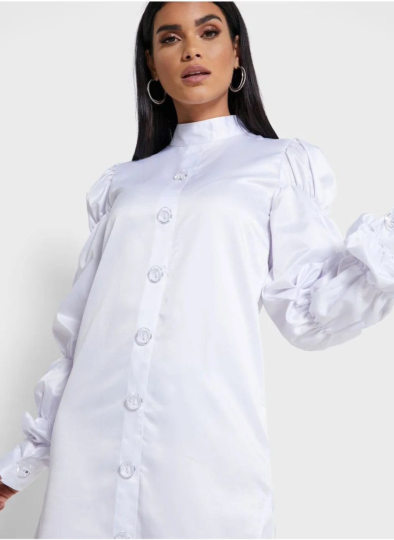 Own The Looks Ruched Sleeve Shirt Dress