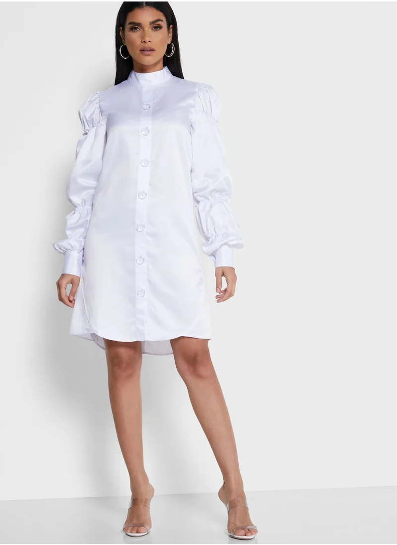 Own The Looks Ruched Sleeve Shirt Dress