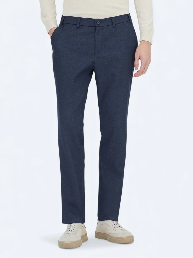 Kip Navy Blue Weaving Fitted Fit Classical Trousers