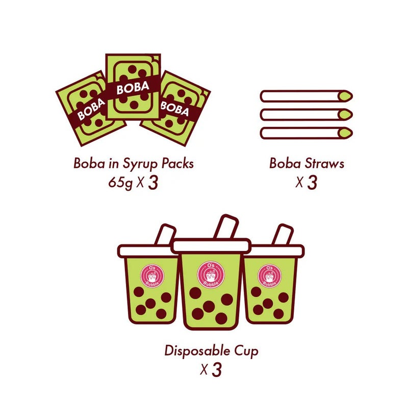 O's Bubble O's Chewy Boba Party Kit Matcha 3 Cups 195 Gm - Image 3