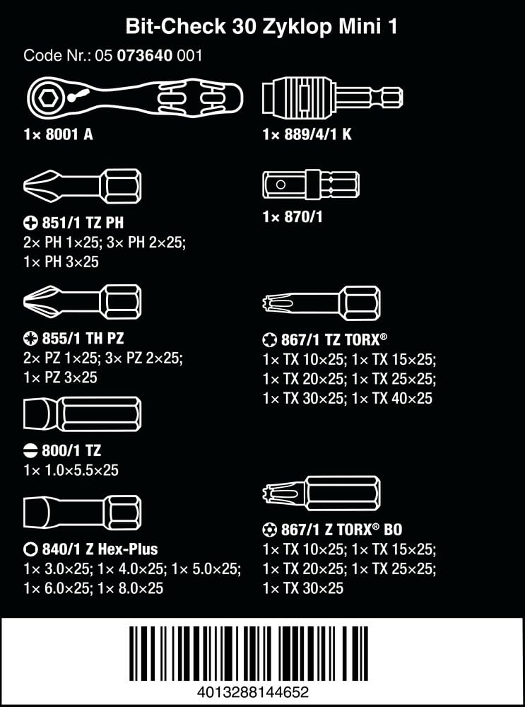 Wera BIT-Check 30 MINI 1 BITS Assortment with Ratchet - Image 2