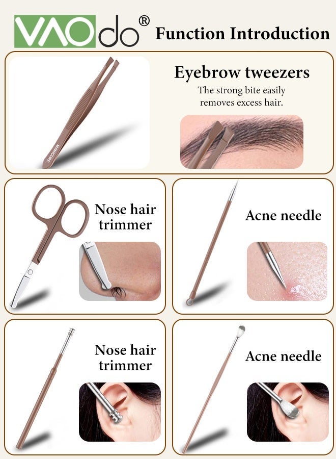فاو دو مجموعة مانيكير 13 قطعة، مقص أظافر احترافي، مجموعة باديكير، أدوات العناية بالأظافر من الفولاذ المقاوم للصدأ مع تخزين ومرآة للأظافر السميكة للرجال والنساء هدية بنية - Image 4