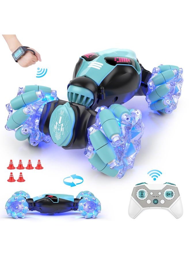 Powerextra 1:16 RC Stunt Car Gesture Sensing, with [Light & Music] for Boys Watch Hand Remote Control Car, Double Sided Rotating Off-Road Vehicle 360° Flips with 2 Batteries, Boy's Birthday Gift - Image 1