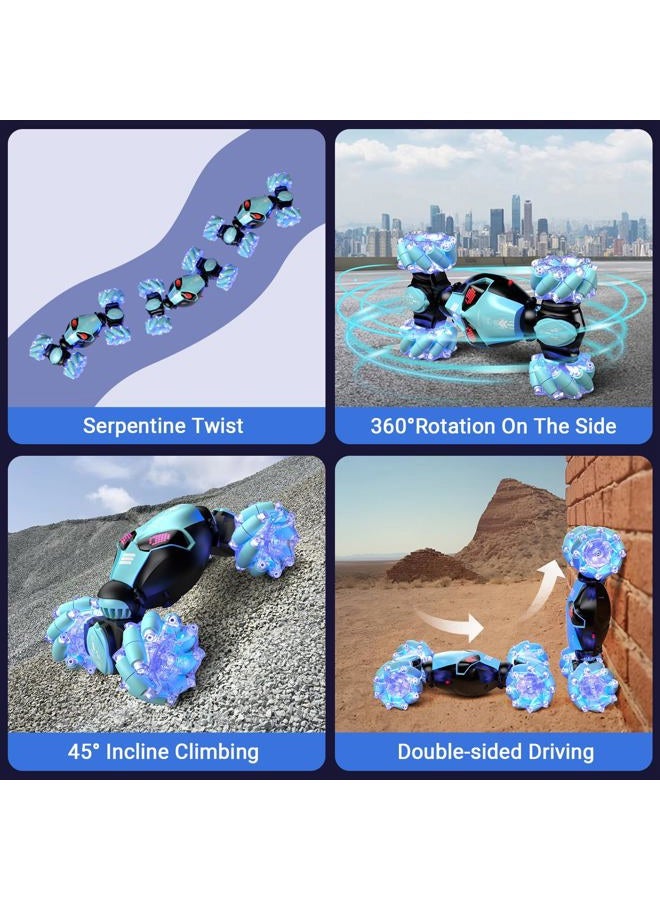 Powerextra 1:16 RC Stunt Car Gesture Sensing, with [Light & Music] for Boys Watch Hand Remote Control Car, Double Sided Rotating Off-Road Vehicle 360° Flips with 2 Batteries, Boy's Birthday Gift - Image 2