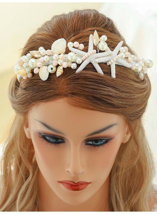 Yean تاج رأس عروس نجمة البحر لؤلؤي وقذيفة لشعر العروس على الشاطئ إكسسوارات شعر للنساء والفتيات - Image 1