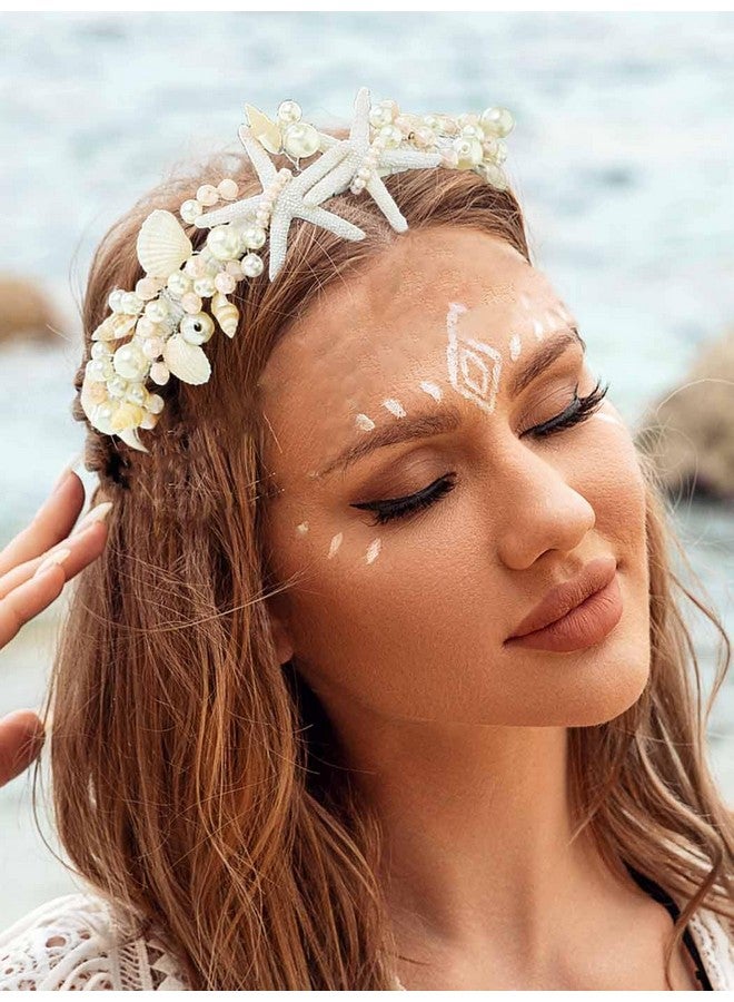 Yean تاج رأس عروس نجمة البحر لؤلؤي وقذيفة لشعر العروس على الشاطئ إكسسوارات شعر للنساء والفتيات - Image 3