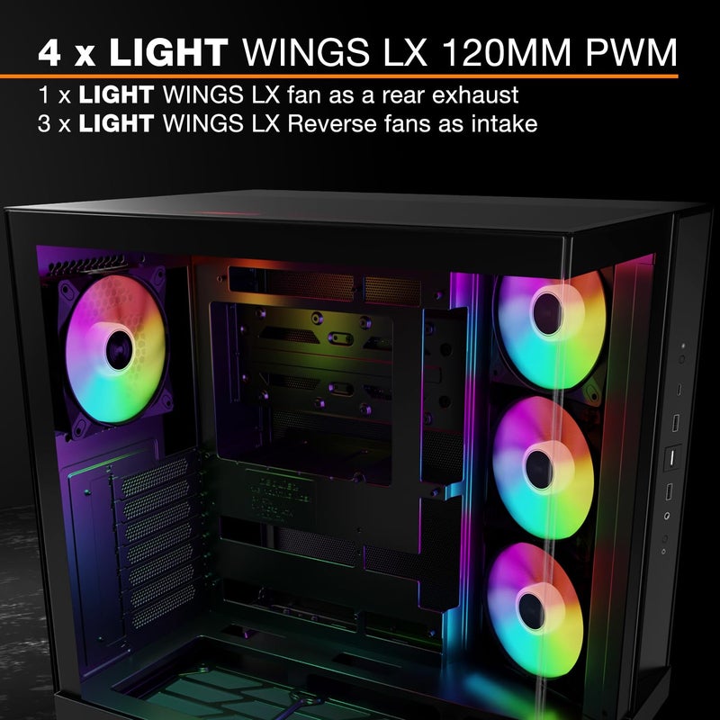 be quiet! صندوق كمبيوتر be quiet! Light Base 500 LX أسود، واجهة أمامية وجانبية كاملة، عرض، تصميم غرفتين، محور مروحة ARGB، 4 مراوح Light Wings LX PWM، تصميم موصل خلفي - Image 4