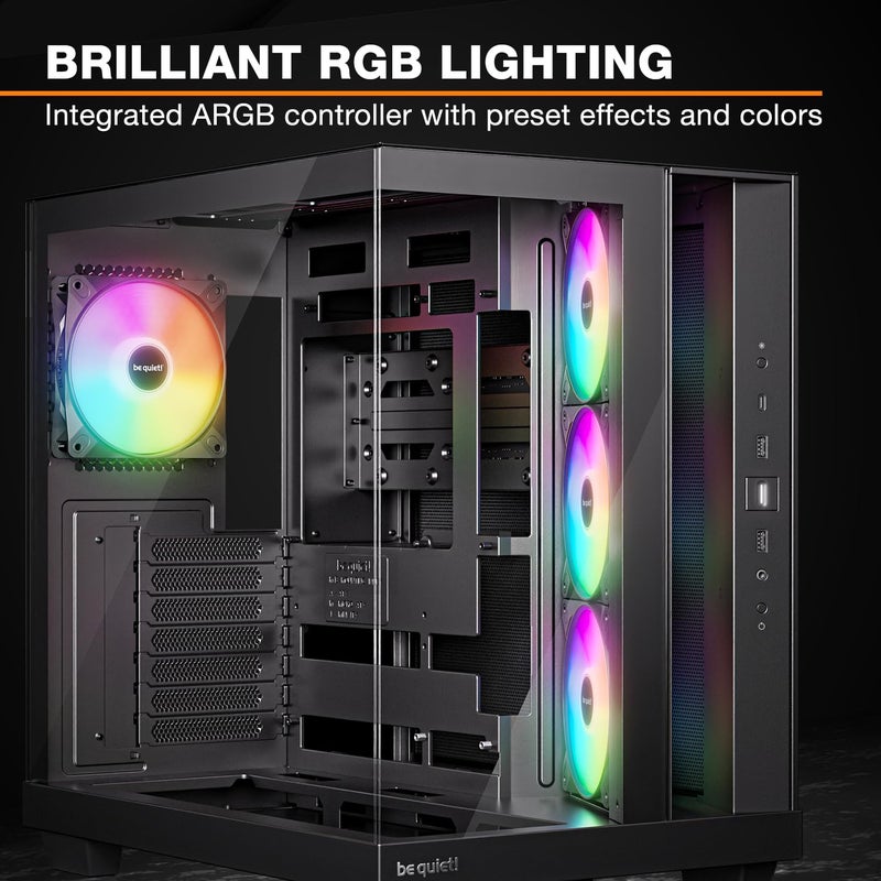 be quiet! صندوق كمبيوتر be quiet! Light Base 500 LX أسود، واجهة أمامية وجانبية كاملة، عرض، تصميم غرفتين، محور مروحة ARGB، 4 مراوح Light Wings LX PWM، تصميم موصل خلفي - Image 5