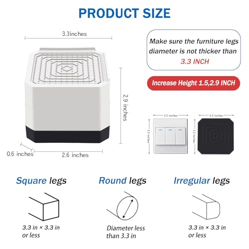 ANNKUT Bed Risers and Furniture Risers, Heavy Duty Adjustable Lifting Blocks for Couches, Desks, and Chairs, Elevates 1.5 or 3 Inches, Holds up to 4000 lbs (White) - Image 2