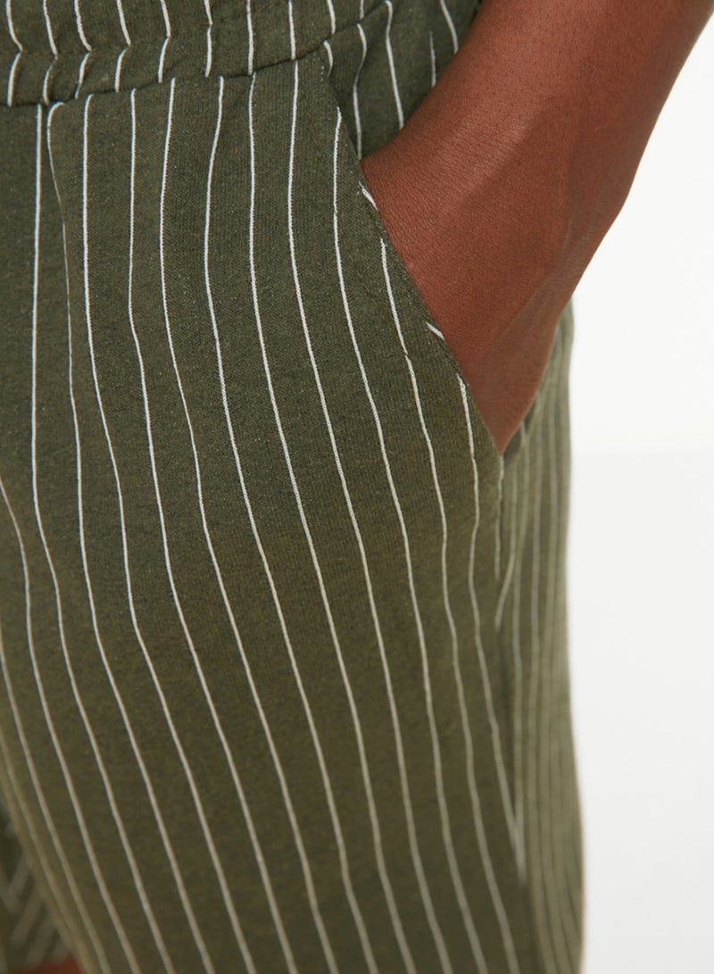 trendyol Khaki Regular Fit Bottom Striped Shorts Pajamas Set - Image 2