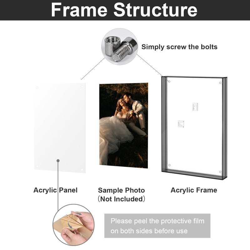 MFoffice 5x7 Picture Frames  Stunning Color Acrylic Photo Frame  Wall & Tabletop Display Frames  Modern Floating Style for Home Office Decoration  Black (1 Pack) - Image 3