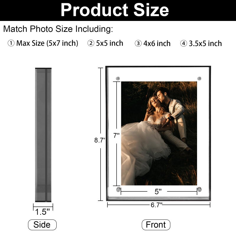 MFoffice 5x7 Picture Frames  Stunning Color Acrylic Photo Frame  Wall & Tabletop Display Frames  Modern Floating Style for Home Office Decoration  Black (1 Pack) - Image 2