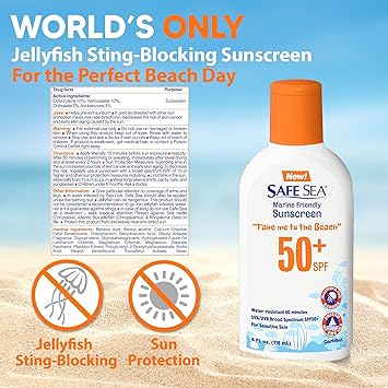 Safe Sea SPF50 Sting Blocking Sunscreen 120ml Bottle For Sensitive Skin Anti Jellyfish Sting Protective Lotion Coral Reef Safe 120ml Bottle Pack of 2 - Image 2