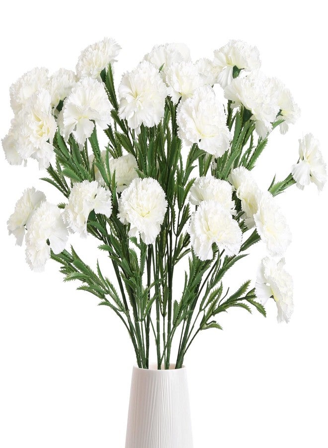 IPOPU White Carnations Artificial Flowers 6PCS 30 Heads Silk Carnations 27.56in Artificial Flowers with Stems for Wedding Home Centerpieces Floral Arrangements(White) - Image 1