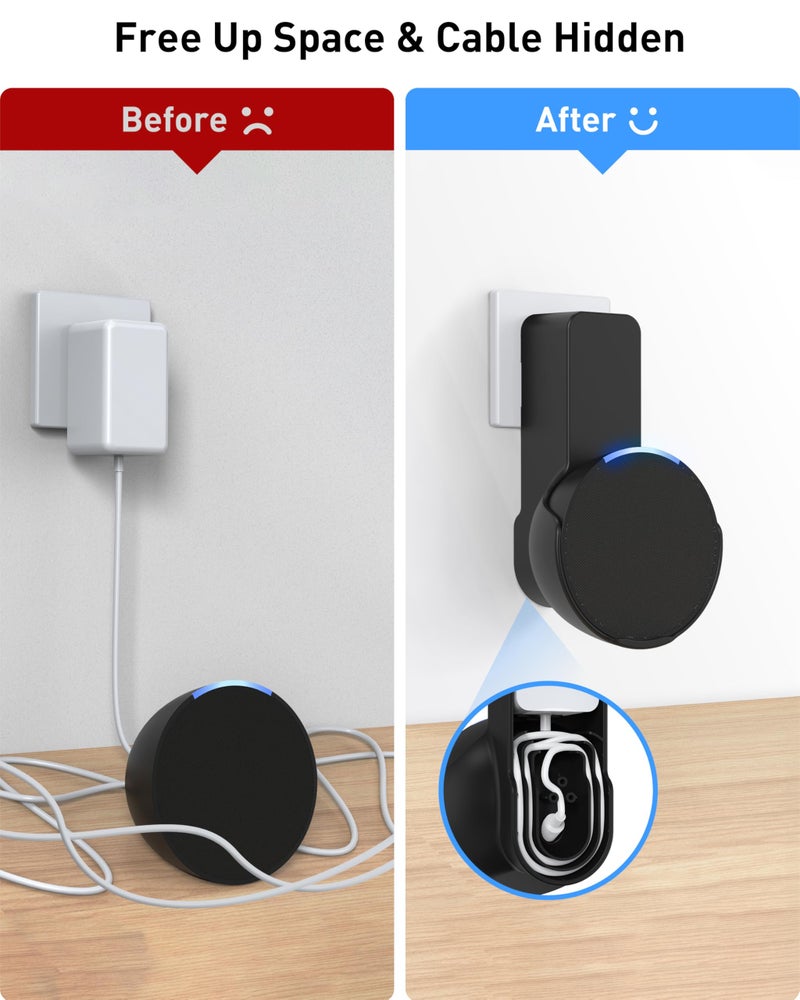 Maxonar Pop Wall Mount, Outlet Wall Mount Speaker Holder No Screws and Drill Needed Cable Hidden Storage Compatible with Google Nest, Pop- Black - Image 2
