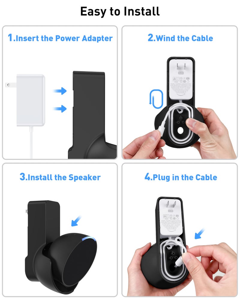 Maxonar Pop Wall Mount, Outlet Wall Mount Speaker Holder No Screws and Drill Needed Cable Hidden Storage Compatible with Google Nest, Pop- Black - Image 5
