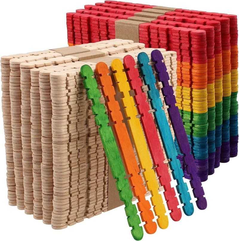 SHEUTSAN 600 PCS 45 Inch Sawtooth Wood Sticks  300 Colorful 300 Natural  Notched Hobby Sticks for DIY Craft Projects - Image 1