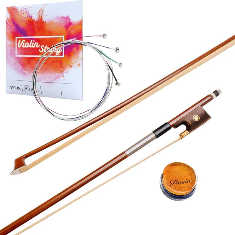 Mocking Bird Premium Violin Strings with Bow & Rosin Set | Universal 4/4 Violin Replacement Strings | Smooth Tone, Durable Violin Bow Hair, Easy Grip Rosin for Beginners & Professionals - Image 1