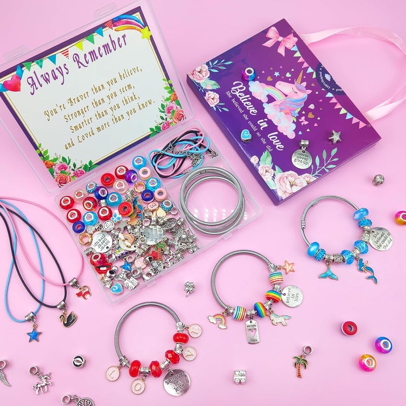 كلمارز مجموعة صنع أساور كلمارس ( Charm Bracelet Making Kit)، مواد لصنع المجوهرات والخرز، مجموعة هدايا للفتيات والمراهقات من عمر 8 إلى 12 عامًا تحتوي على تصاميم الوحوش السحرية والحوريات البحرية. - Image 2