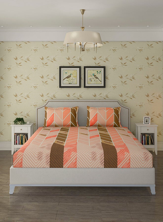 Status Contract مجموعة ربيع صيف - ملاءة سرير مزدوجة غنية بالقطن مع 2 غطاء وسادة لغرفة النوم، المنزل، الفندق - 120 جرام/متر مربع، برتقالي-بني، 210 × 215 سم - Image 1