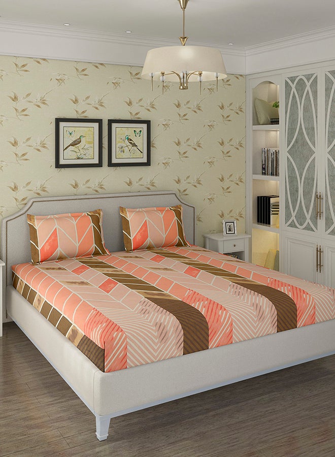 Status Contract مجموعة ربيع صيف - ملاءة سرير مزدوجة غنية بالقطن مع 2 غطاء وسادة لغرفة النوم، المنزل، الفندق - 120 جرام/متر مربع، برتقالي-بني، 210 × 215 سم - Image 2