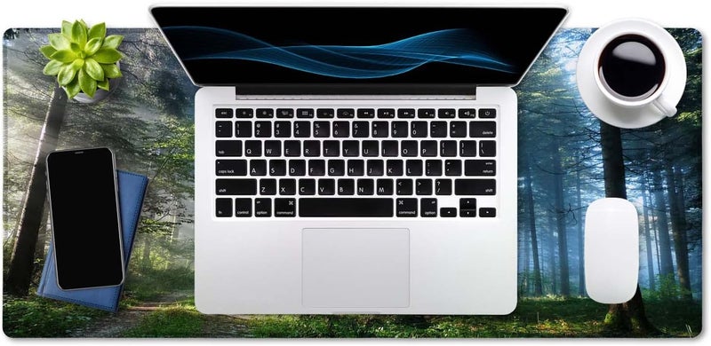 SSOIU Extended Gaming Mouse Pad XXL ArtSo Large Keyboard Mat Long Mousepad Desk Decor Writing Pad Non Slip Rubber Base Stitched Edges for Work, Game, Office, Home, 35.5" x 15.7", Forest Morning - Image 4