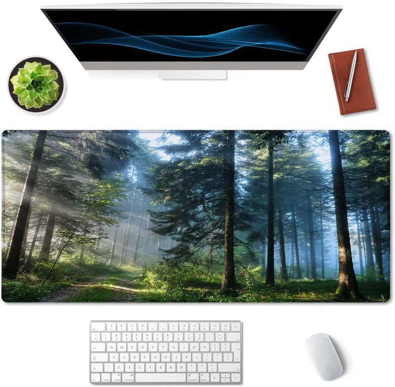SSOIU Extended Gaming Mouse Pad XXL ArtSo Large Keyboard Mat Long Mousepad Desk Decor Writing Pad Non Slip Rubber Base Stitched Edges for Work, Game, Office, Home, 35.5" x 15.7", Forest Morning - Image 3