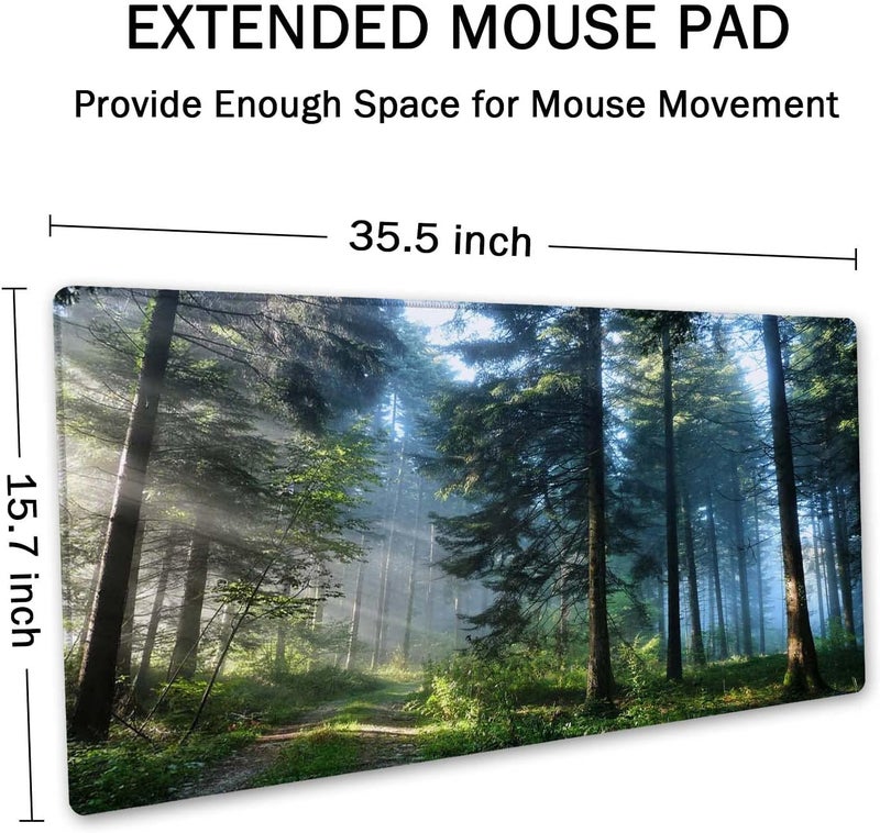 SSOIU Extended Gaming Mouse Pad XXL ArtSo Large Keyboard Mat Long Mousepad Desk Decor Writing Pad Non Slip Rubber Base Stitched Edges for Work, Game, Office, Home, 35.5" x 15.7", Forest Morning - Image 2