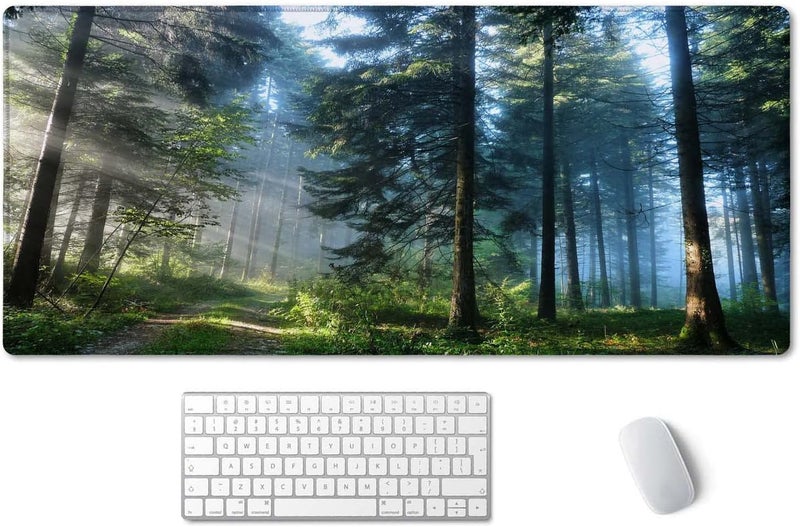 SSOIU Extended Gaming Mouse Pad XXL ArtSo Large Keyboard Mat Long Mousepad Desk Decor Writing Pad Non Slip Rubber Base Stitched Edges for Work, Game, Office, Home, 35.5" x 15.7", Forest Morning - Image 1