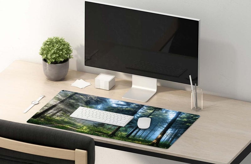 SSOIU Extended Gaming Mouse Pad XXL ArtSo Large Keyboard Mat Long Mousepad Desk Decor Writing Pad Non Slip Rubber Base Stitched Edges for Work, Game, Office, Home, 35.5" x 15.7", Forest Morning - Image 5